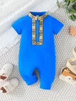 Baby Clothes 3 to 24 Months Onesies For Baby Boy Summer Short Sleeve Casual Infant Prince Romper Toddler Tiny Button Jumpsuit 6