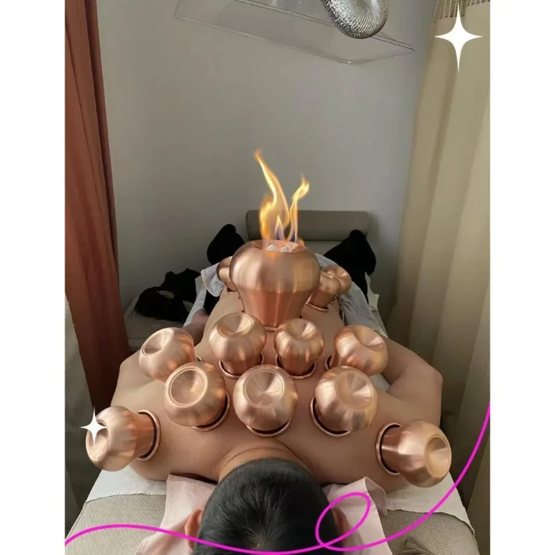 6pcs/1pcs Red Copper Durable Chinese Medical Vacuum Cupping Body Relax Stress Relief Lymph Massage Therapy Heated Fire Cup facial cupping set