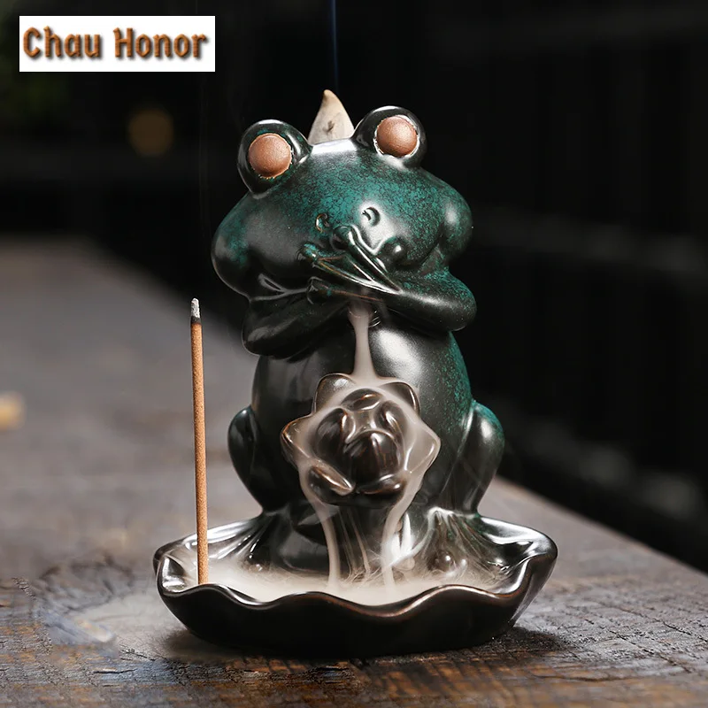 Creative Design  Lotus Frog Desktop Decoration Indoor Aromatherapy Stove Portable Backflow Incense Burner Yoga Relaxation Home