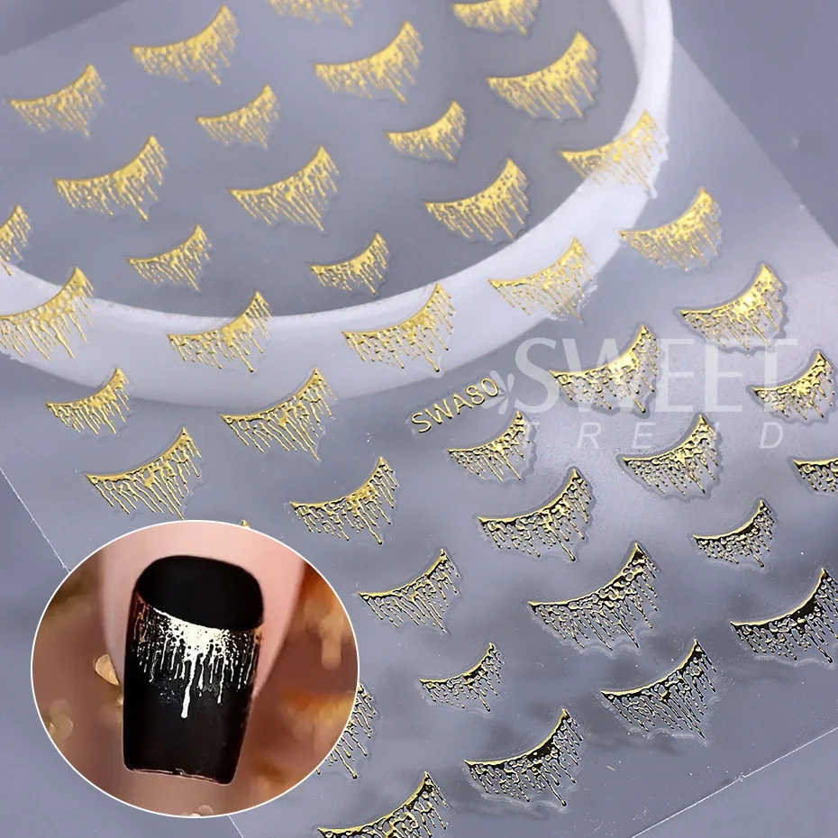 3pcs French Stripes Line Nail Art Stickers Laser Holographic Gold Silver Line Simple Slider Nail Decals DIY Manicure Decoration