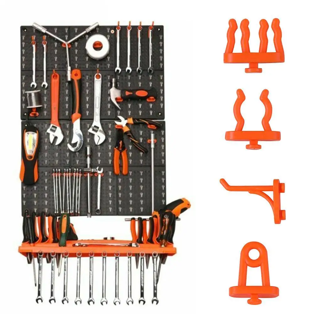 Wall Mounted Hook Rack 10Pcs Hardware Tools Hook Plastic Wall-Mounted Hanging Plate Hole Plate Hook Parts Storage Box Garage Unit Shelf Tool Holder