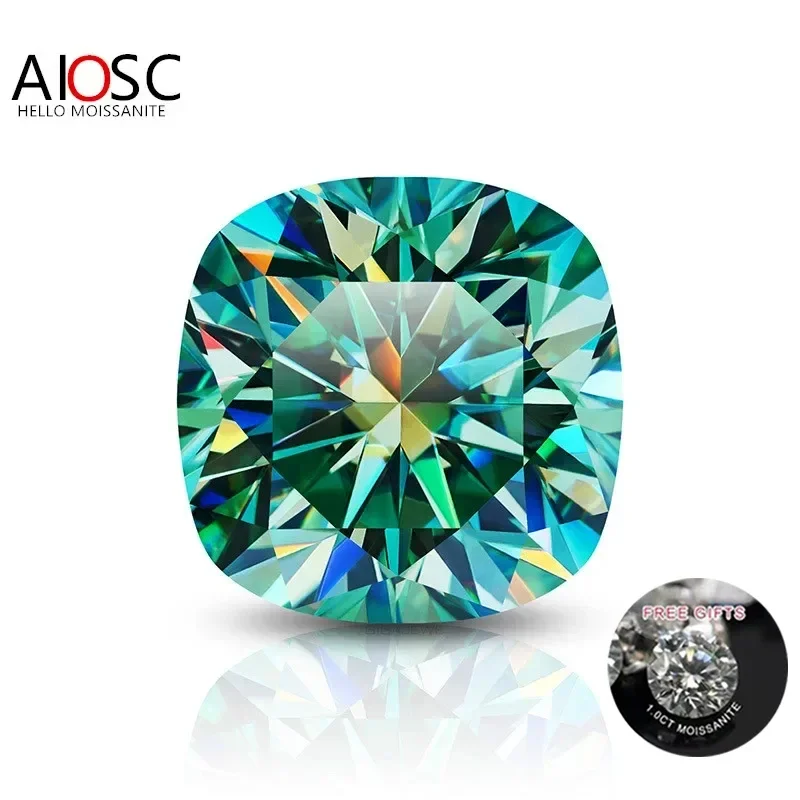 Aiosc Cushion Cut Moissanite Stone Colore Verde 0.5 ~ 6.0Ct Lab Gemme Sciolte Pass Diamond Tester Con Certificato Gra Gioielleria Raffinata