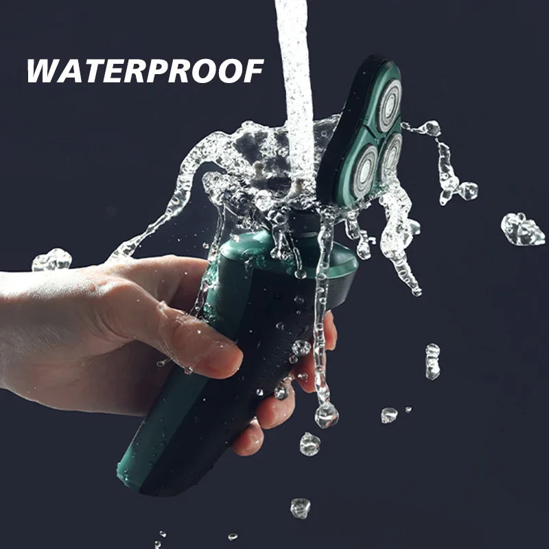 Electric Shaver Green Smart LCD Digital Display Three-head Floating Razor USB Rechargeable Washing Multi-function Beard Knife