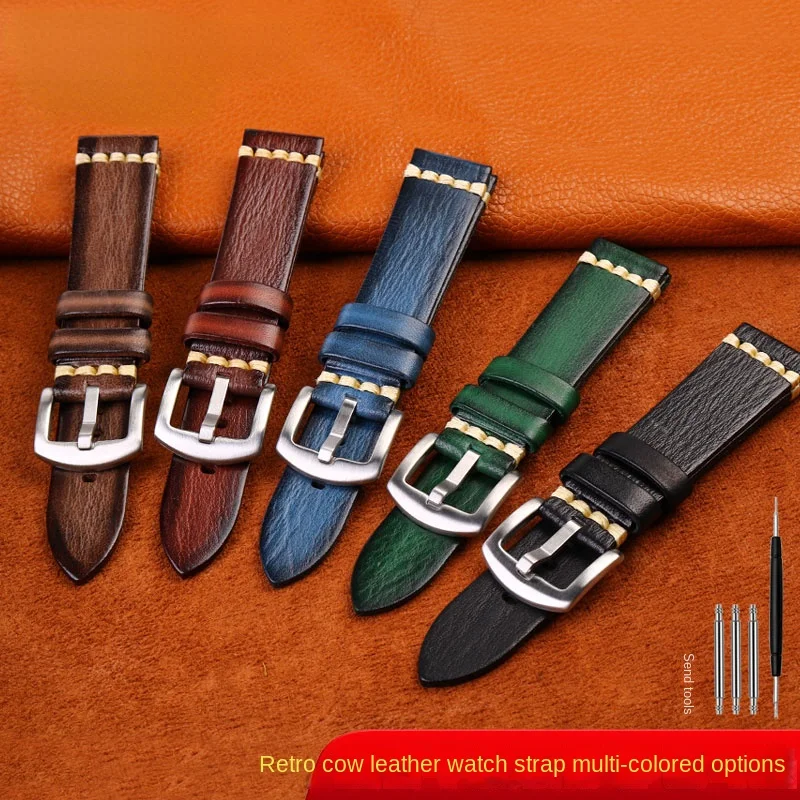 Cinturino 20Mm Per Omega Per Cinturino Da Polso Swatch Stile Retrò Nero Grigio Blu Verde Marrone Accessori In Pelle Bovina Cinturino Per Cinturino