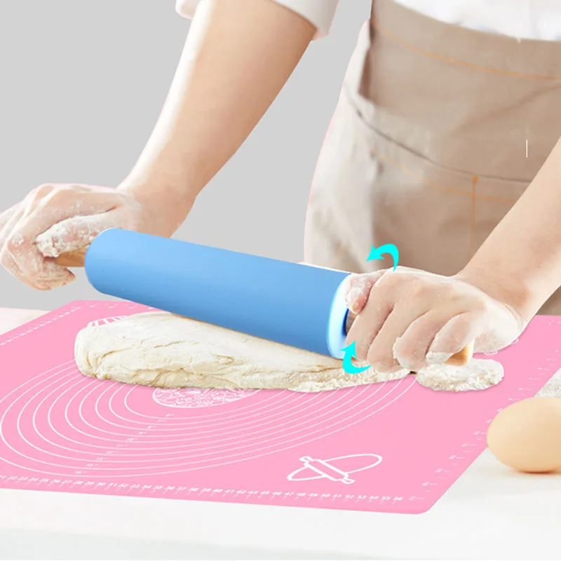 S21e3cfc22ee3437c97cf0dde7befb415u Non-Stick Wooden Handle Pin Pastry Dough Flour Roller Silicone Rolling Pin Kitchen Baking Cooking Tools Christmas Rolling Pin