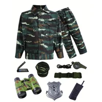 Costume de Camouflage pour enfants, avec poches à boutons et ceinture, ensemble de chapeaux pour la gymnastique scolaire, les activités de camp d'été, comprend 5 jouets 5