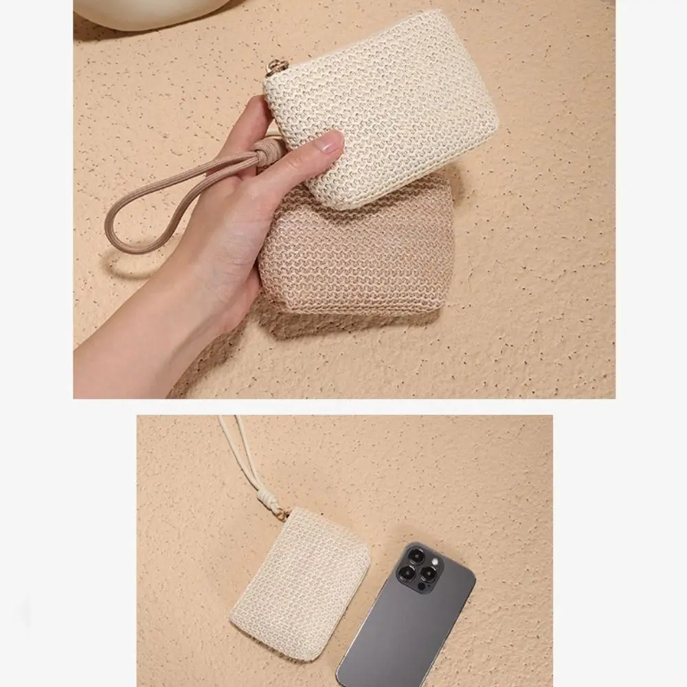Fashion Women Girls Zipper Change Pouch Mini Straw Wallets Coin Purses Card Holder Money Bag