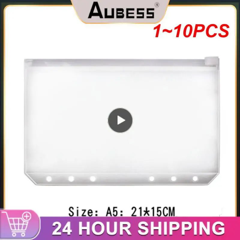 

1~10PCS Convenient Clear PVC A5 A6 A7 Binder Pockets Clear Zipper Folders For 6-Ring Notebook Binder Files Reports Binder