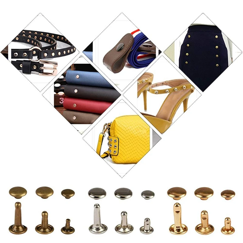 Description Picture 3 of itemMetal Double Cap Rivets Studs Round Rivet for DIY Leather Craft Bag Belt Clothing Garment Shoes Pet Collar Fixing Tools
