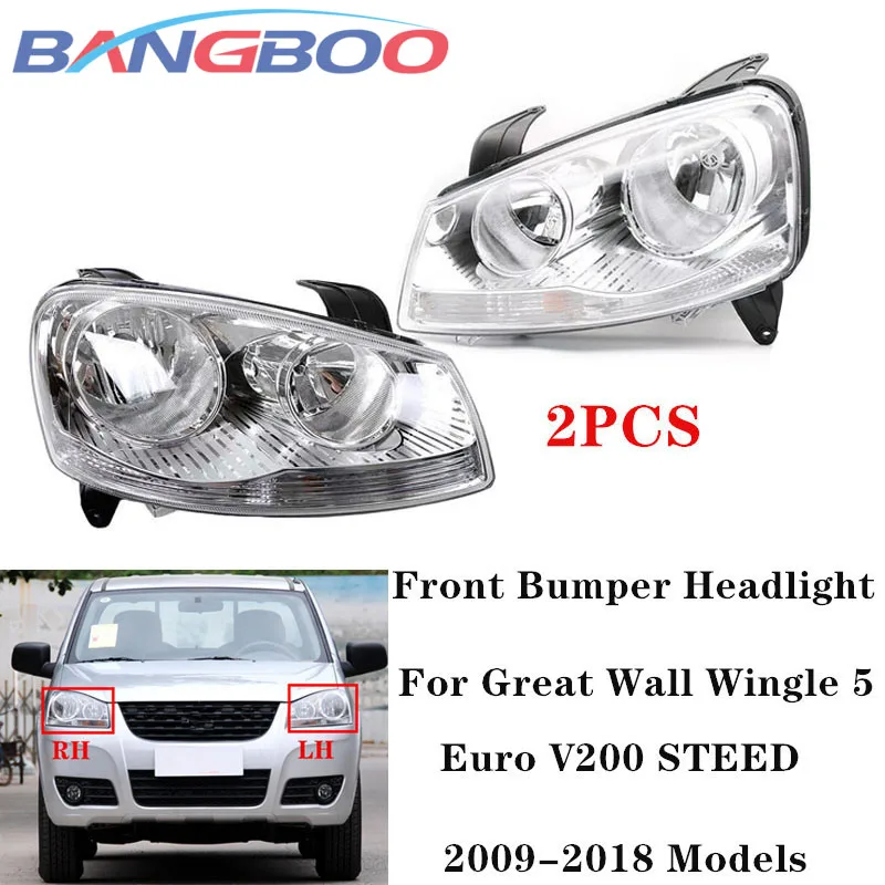 

2PCS Left and Right Car Front Bumper Driving Head Lamp For Great Wall Wingle 5 Euro V200 STEED 2009-2018 Headlight No Bulbs