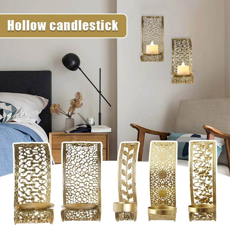2pcs Hollow Out Wall Home Decoration Candle Holders Aromatherapy Rack Arab Metal Craft Wall Candlestick Holder Candle Stand