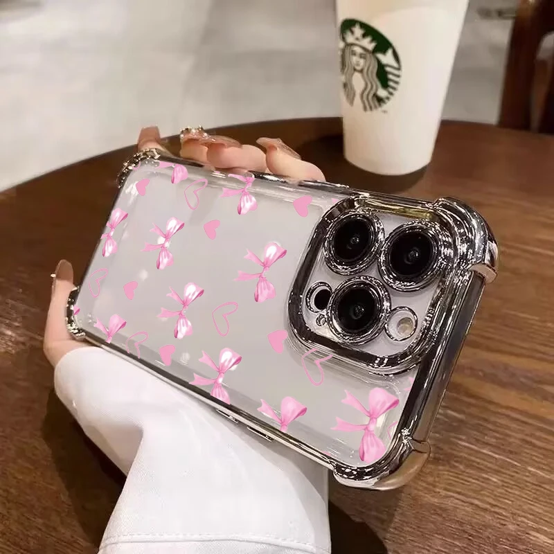 Black Love Heart Bow Plating TPU Airbag Phone Case