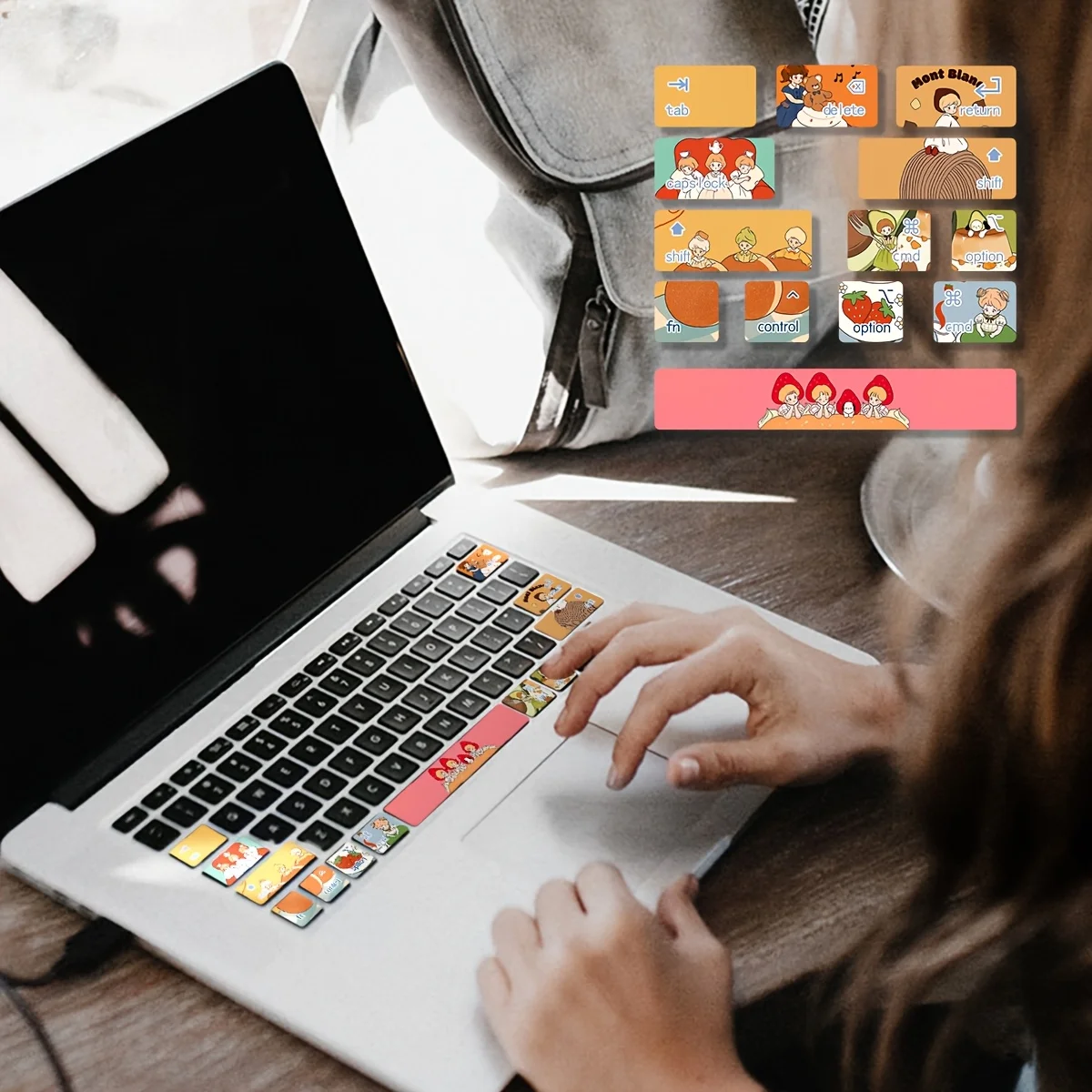 수채화 귀여운 소녀 키보드 단축키 스티커 MacBook Air용 탈착식 비닐 데..