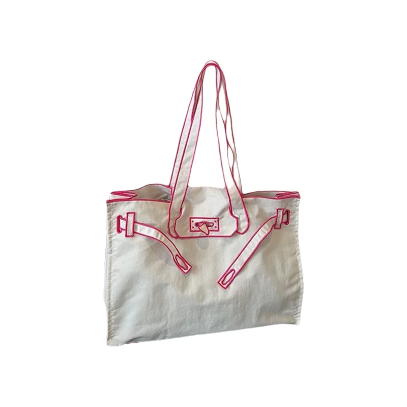 Embroidered Canvas Tote Bag - Large Capacity Fashionable Eco-Friendly Shoulder and Handbag