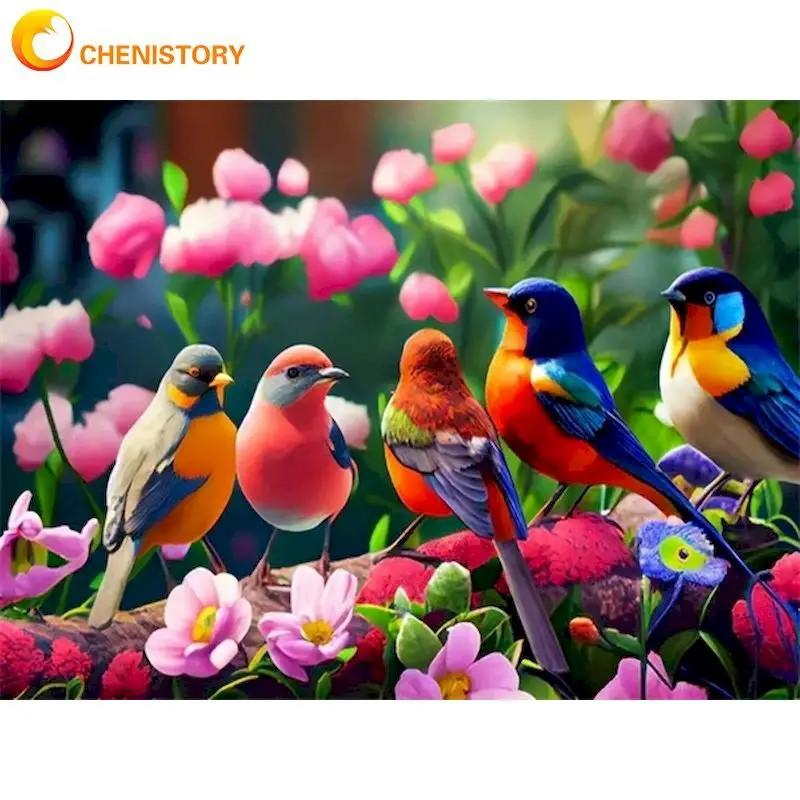 

CHENISTORY DIY Pictures By Number Five Little Birds Kits Painting By Numbers HandPainted Paintings Art Drawing On Canvas Home De