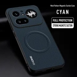Magnetic Car Holder Leather Phone Case with Soft Edge and Anti - fall Protection for Nothing Phone 4A Pro (Cyan)