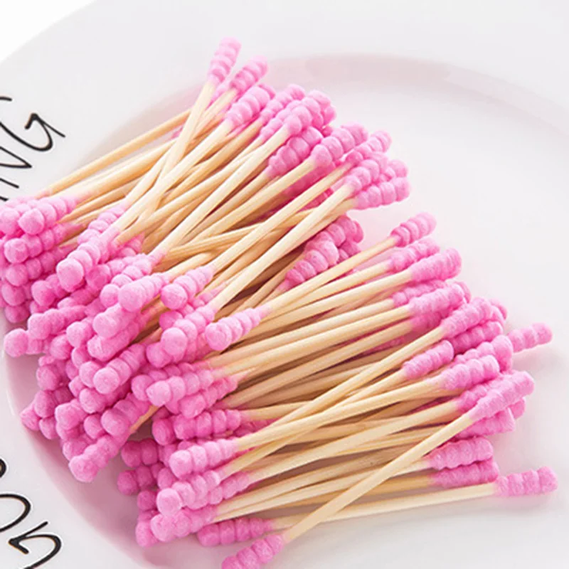 100pcs Colorful Safe Pure Cotton round spike Swabs Baby Infant Dual Head Use Cleaning Makeup Swabs for Ear Nostril Cleaning