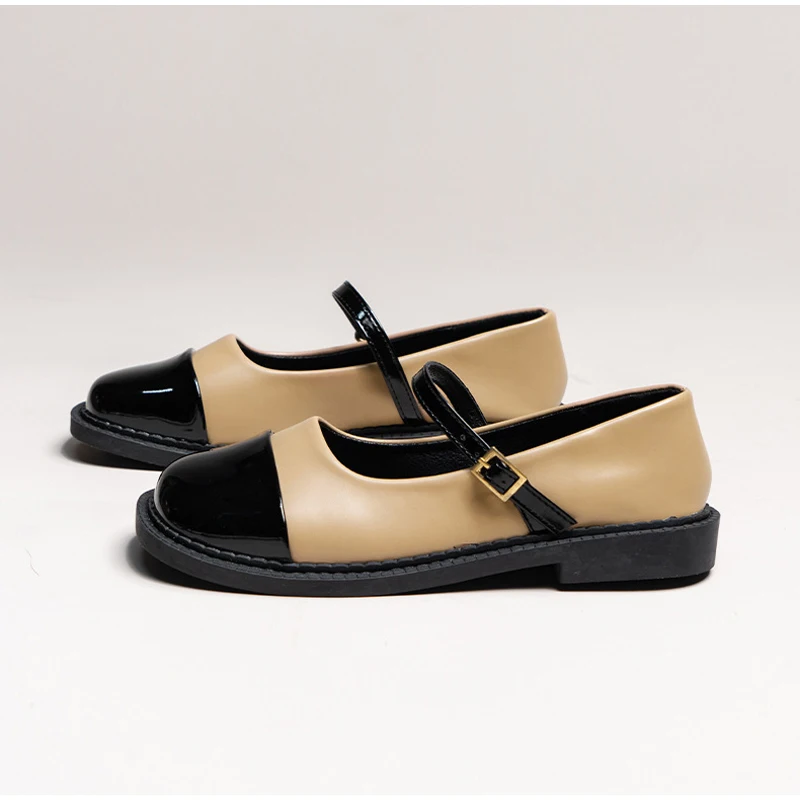 Vanessas new women leather flats mixed color anti-slip british college female shoes