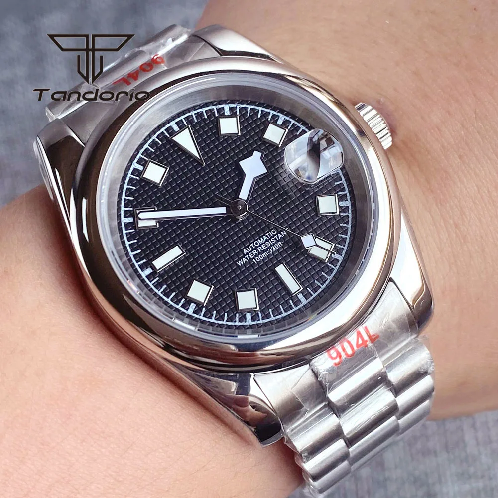 

Tandorio 36mm/39mm Polished Case NH35A Date Stainless Steel Automatic Watch for Men Sapphire Sterile Grid Dial Snowflake Hands