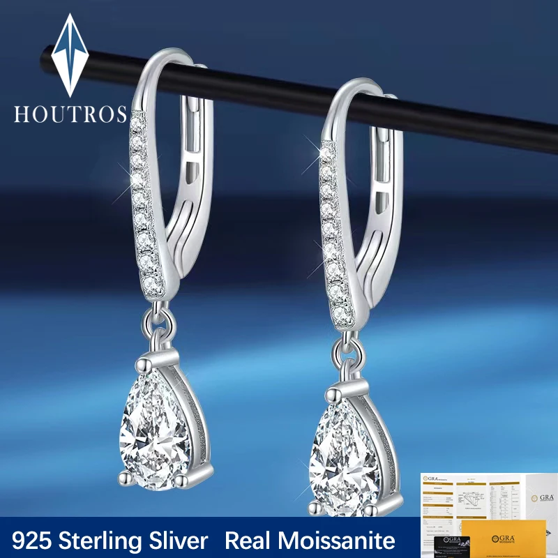 

Houtros 5*8mm Pear Cut Full Moissanite Drop Earrings for Women 925 Sterling Silver Sparkling Diamond Earring Party Fine Jewelry