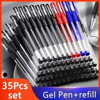 7/35 pçs conjunto de caneta gel material escolar preto azul vermelho tinta cor caneta esferográfica kawaii ferramenta escrita escola escritório papelaria 1