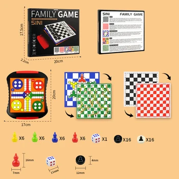 Red 3-in-1/5-in-1/7-in-1 Board Game Sets, Snakes and Ladders, Checkers, Ludo, Etc., Family Desktop Educational Toys. 7