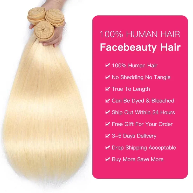 613 Honey Blonde bone Straight Human Hair Bundles Virgin Hair Extensions Brazilian Hair Weave 1/3/4 Raw Hair Bundles 10-46inch