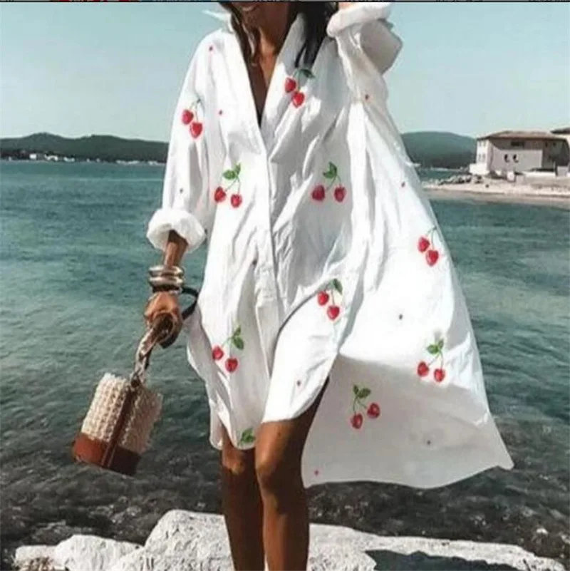 

2023 Printed Shirtdress, Long-sleeve Lapel Women's Dress, New Fashion for Autumn, Casual Beach Women's Dress