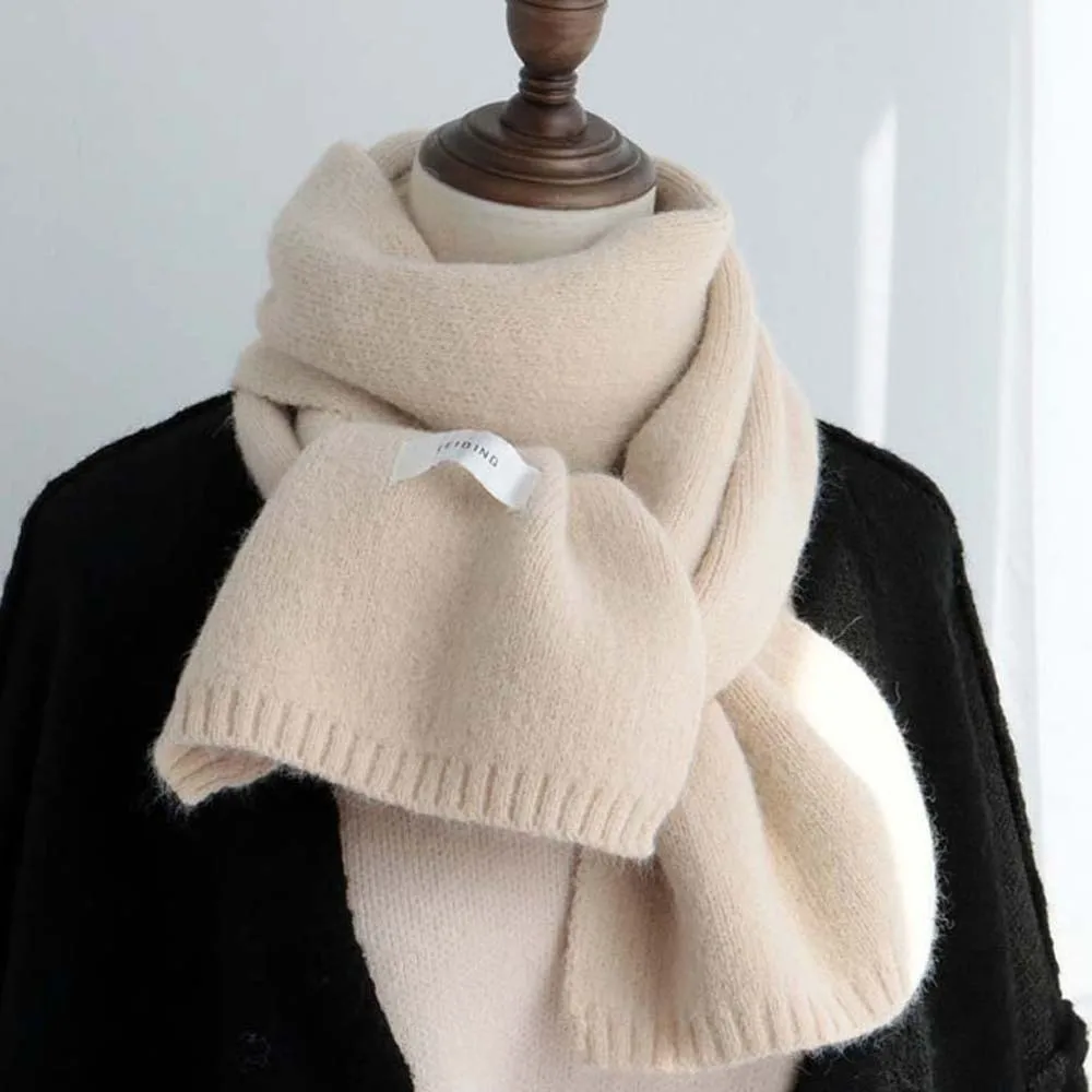 Solid Color Couple Knitting Wool Scarf Soft Windproof Long Thickened Neckscarf Classic Versatile Winter Warmer Scarf Outdoor