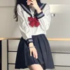 Japanese School Uniform Girl Jk Suit Sexy Spring and Autumn Red Tie White Three Basic Sailor Uniform Women Long Sleeve Suit 2