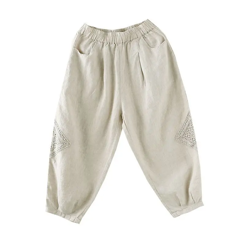 Elegant Fashion Harajuku Slim Fit Female Clothes Loose Casual Sport All Match Cropped Pants High Waist Cotton Linen Trousers