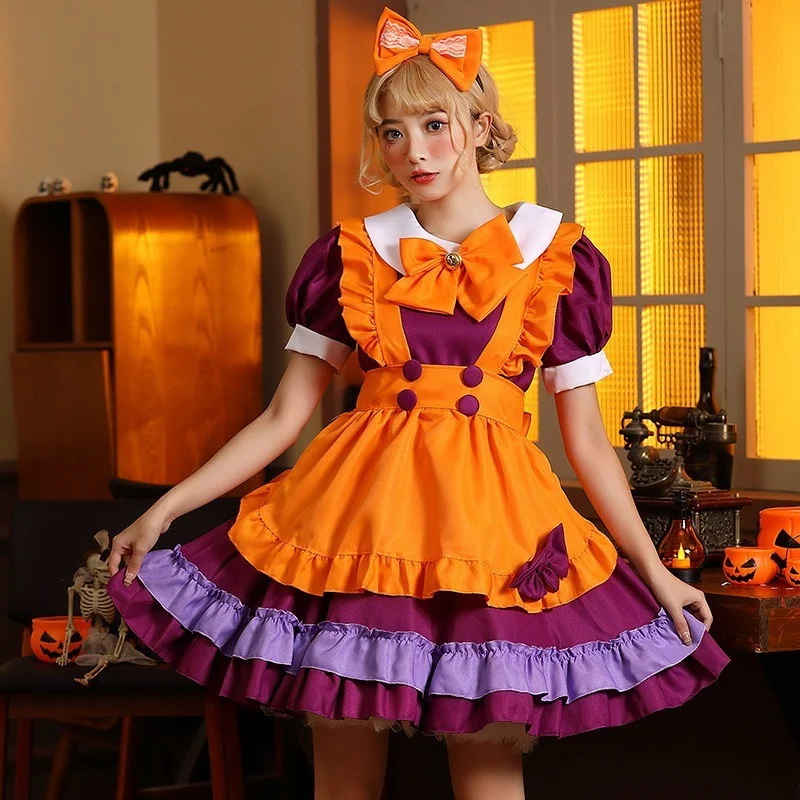 

Halloween Purple Maid Costume Orange Pumpkin Butterfly Festival Lolita Dress Maid Fashion Skirt