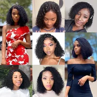 Cheveux birmans 6 pouces court crépus bouclés coupe lutin 100% perruques de cheveux humains 13x4x1 perruque de dentelle transparente couleur naturelle pour les femmes noires 6