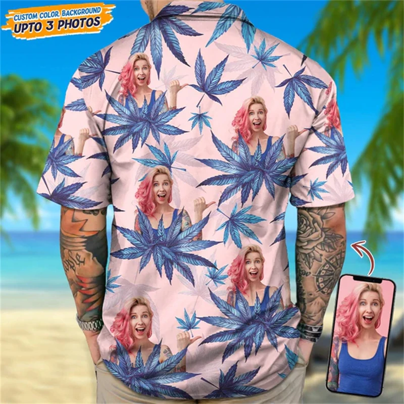 thumbnail image 1 of Camisas con estampado floral de hojas de palma y aguacate para hombre, ropa personalizada, camisa hawaiana para playa, ropa de fiesta, blusas casuales, 1 of 4