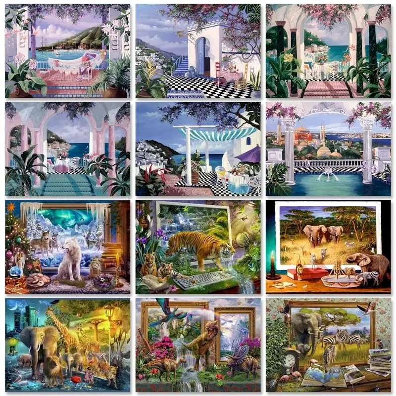 

PhotoCustom Interior Painting by numbers Kill time Picture Drawing Scenery DIY Drawing by numbers Artwork Home decor