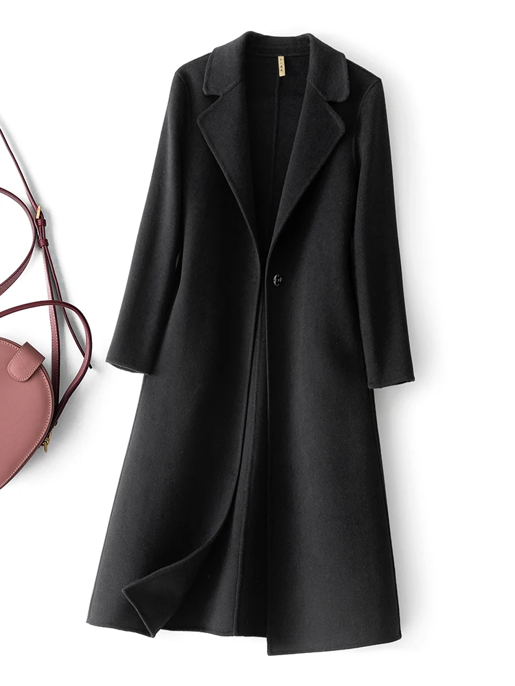 2023 Fashionable Simple Women's Coat Autumn and Winter New One Button Pure Wool Reversible Woolen Coat Long Wild Women's Top