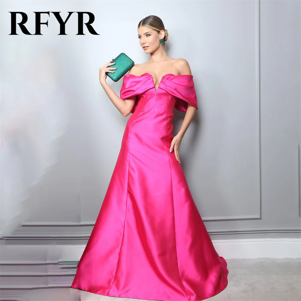 

RFYR Fuchsia Elegant Sexy Wedding Party Dress Off The Shoulder Celebrity Dresses Stain Special Occasion Dresses robes du soir