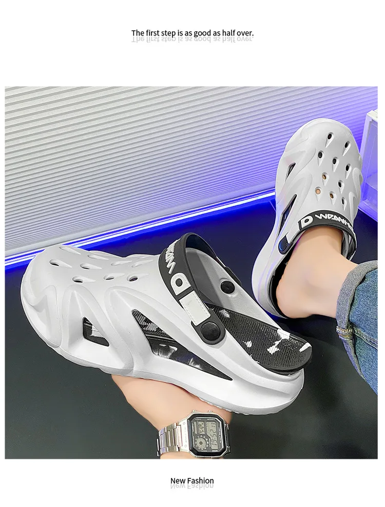 جديد 2025 قباقيب رجالية صنادل صيفية شباشب رياضية شخصية مانعة للانزلاق للشاطئ سميكة القاع نمط جديد أحذية رجالية