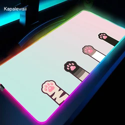 Alfombrilla de ratón RGB con forma de pata de gato, accesorios de escritorio para ordenador portátil, teclado grande, flor rosa, CSGO LOL