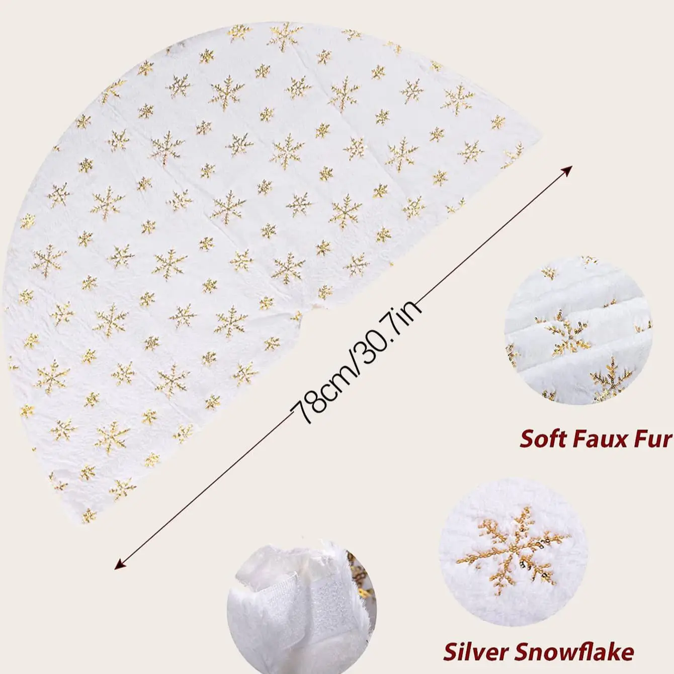 1pc-78cm Christmas Tree Skirt Faux Fur Carpet Golden Snowflake White Plush Mat For Home Xmas Tree New Year Decor Apron Ornament