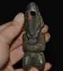 Old China Hongshan culture Old black jade carved kneel Sun God Helios Statue 4