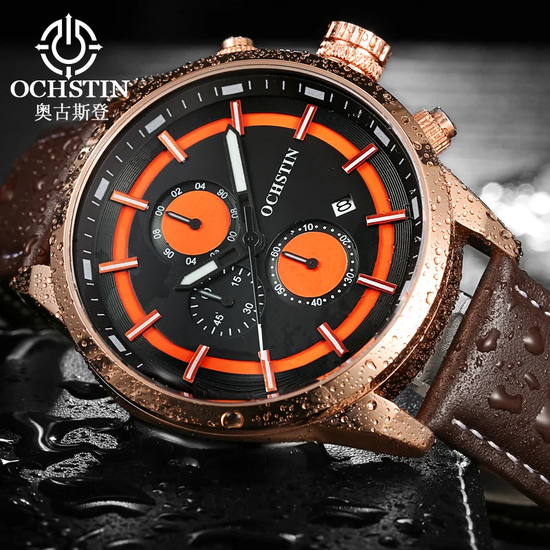 

OCHSTIN Man WristWatch Waterproof Chronograph Date Week Men Watch Military Top Brand Luxury Genuine Leather Sport Male Clock