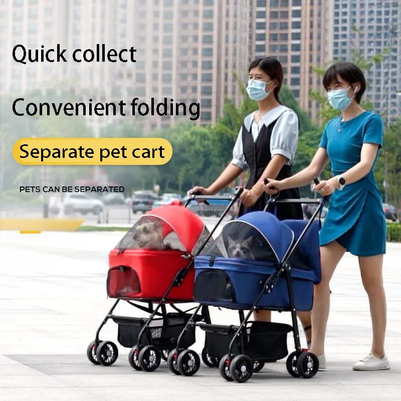 

Pet cart Carrier for dog Kitty poodle Bixiong dog car seat Four wheels wheelbarrow go out ventilatio fold Separable Dog stroller