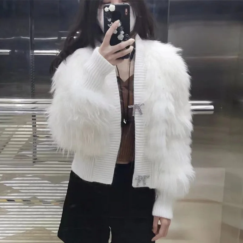 

2023 Real Fur Winter New Raccoon Fur Women's Fur Car Strips Youth Network Red Cardigan Coat
