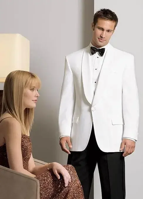 White Formal Wedding Suits For Men Prom Jacket Black Pants Slim Fit 2 Piece Groom Style Tuxedo Custom Blazer Sets Costume Hommes