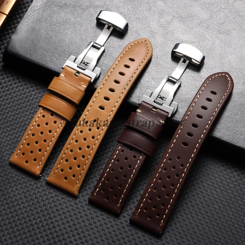 Elegant Cowhide Leather Strap with Butterfly Buckle - Soft & Breathable Business Men's Bracelet