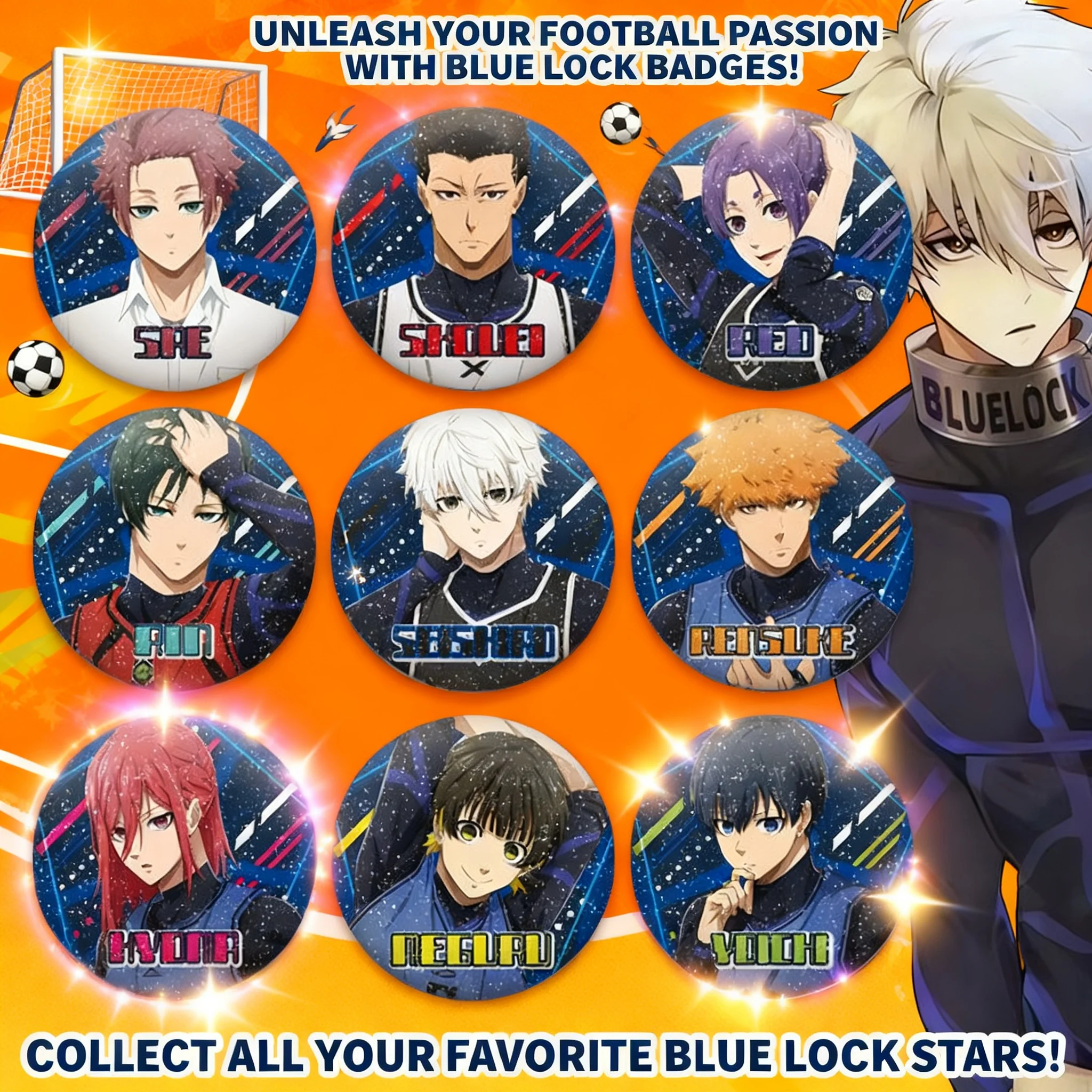 Blue Lock Anime Badge Official Merchandise Seiichi Kiyoshi Yoichi Isagi ...
