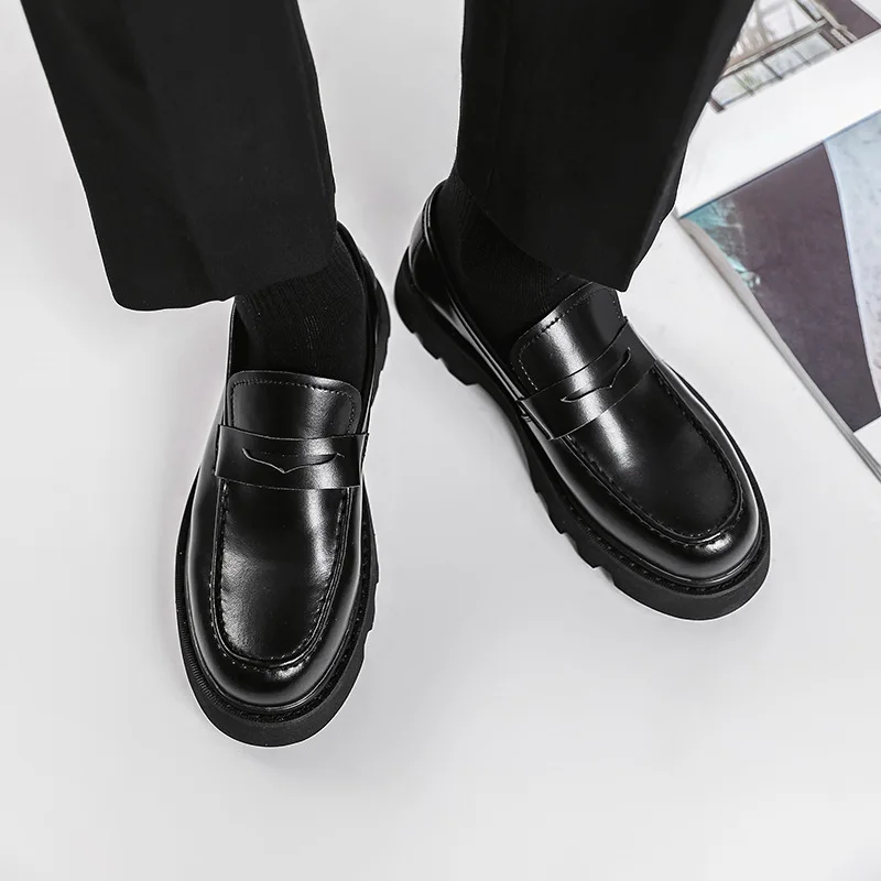 

Men Streetwear Fashion Business Casual Thick Platform Genuine Leather Wedding Loafers Shoes Harajuku Korean Man Leather Shoe