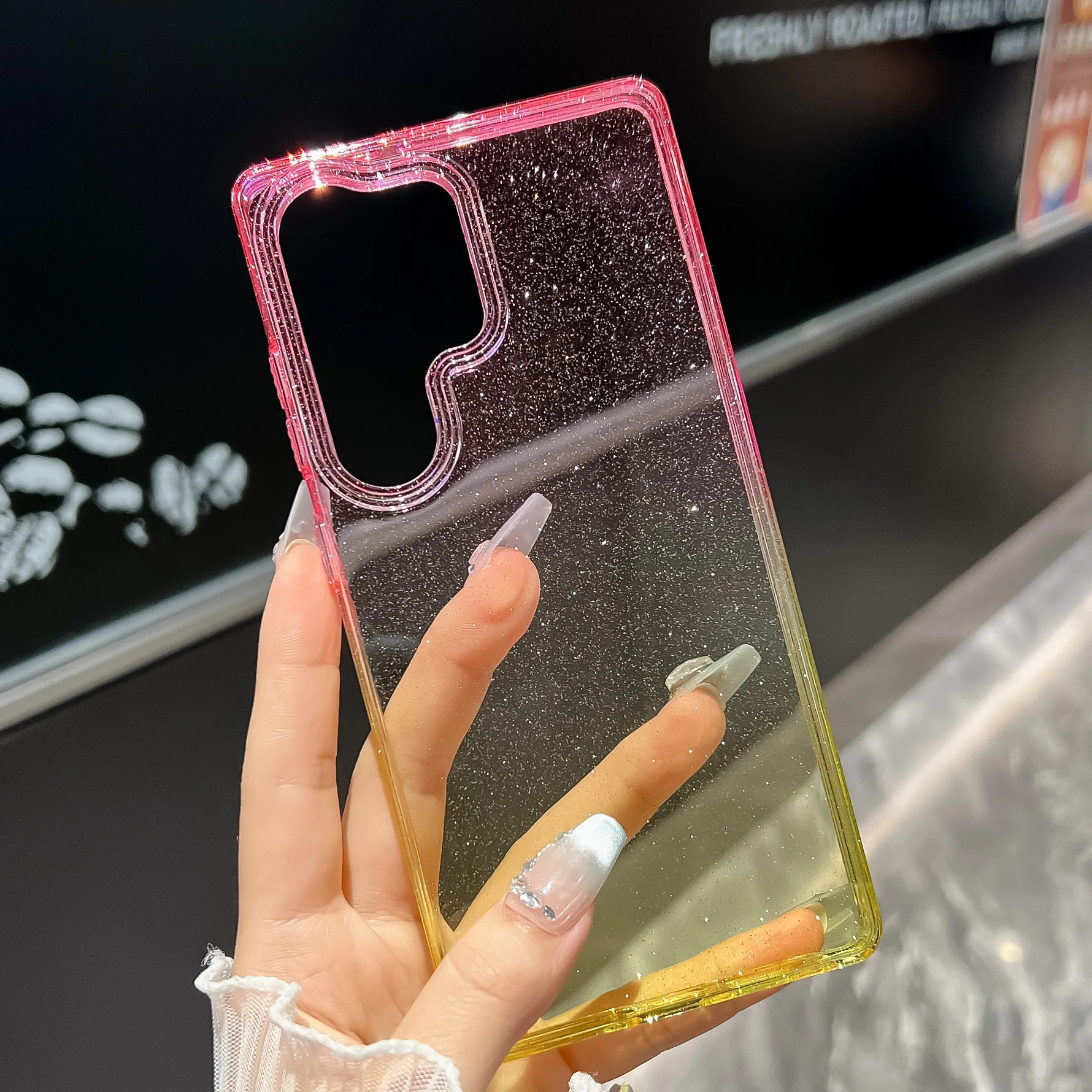 Glitter Gradient Shockproof Acrylic Phone Case - Transparent Bling Back Cover