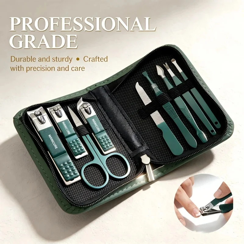Set Portatile 9 Pezzi per Manicure e Pedicure con Tagliaunghie, Tronchesino per Cuticole, Forbici per Unghie dei Piedi, Lima per Unghie, Pinzette - Ideale per Viaggi e Casa - immagine 3
